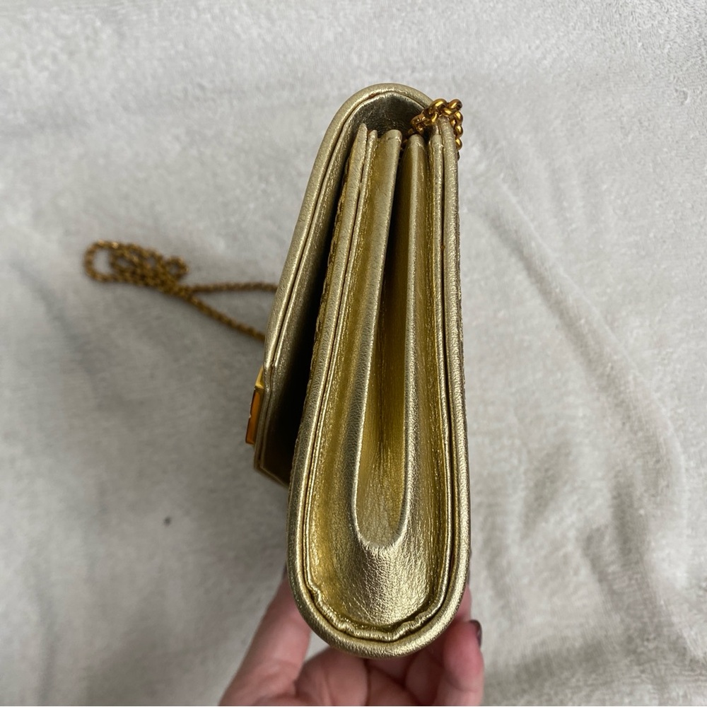 Vintage Gucci Women Metallic Gold Woven Clutch Shoulder Chain Bag Luxury Classic - Picture 7 of 16
